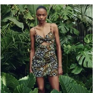 Zara Floral Cutout Dress - Green and Black